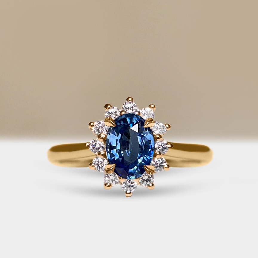 Oval royal-blue sapphire engagement ring